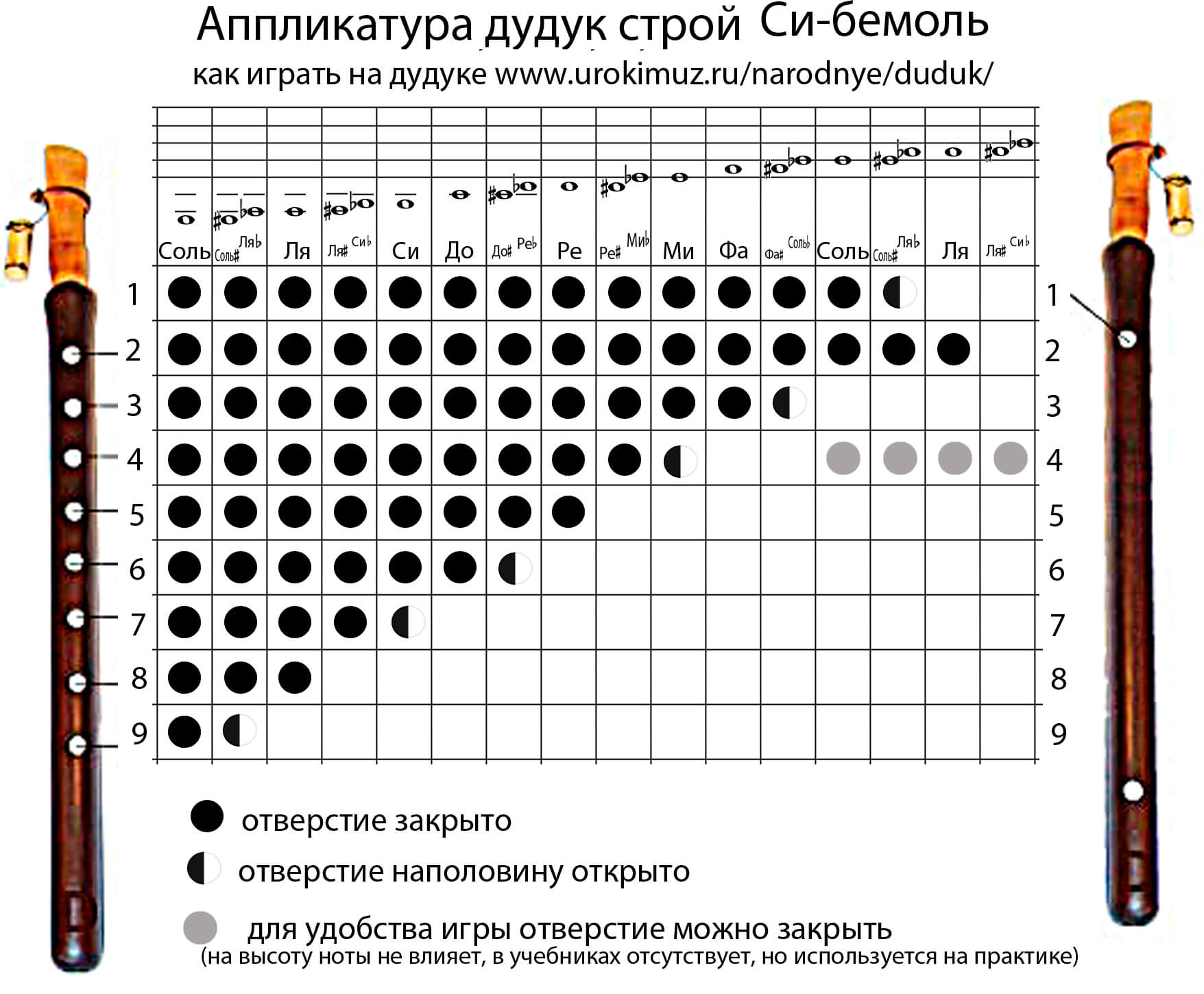 Дудук ля аппликатура